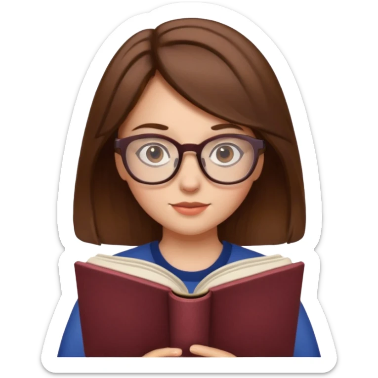 Girl with brown hair with glasses reading a book  sticker