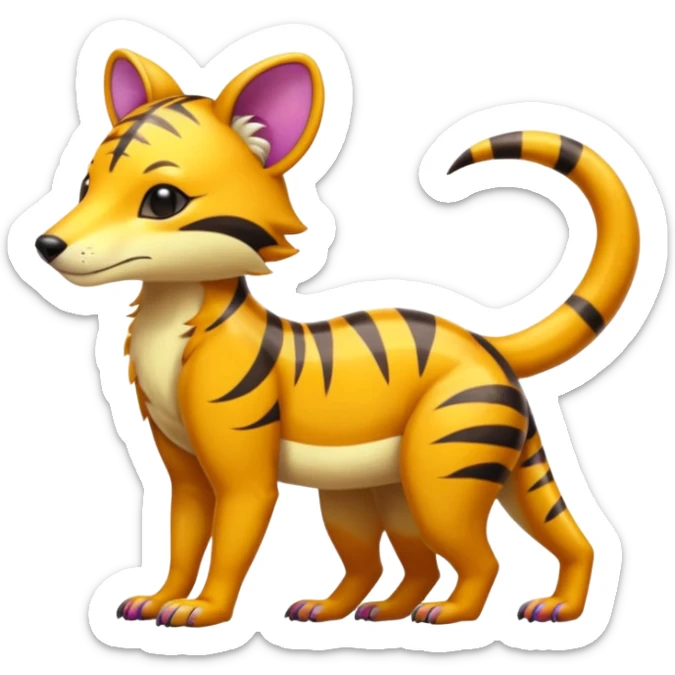 Colorful tropical exotic shiny beautiful fantasy-Thylacine-Vernid-Cacomistle-Oncilla-animal-Fakémon-hybrid-fursona (full body) sticker