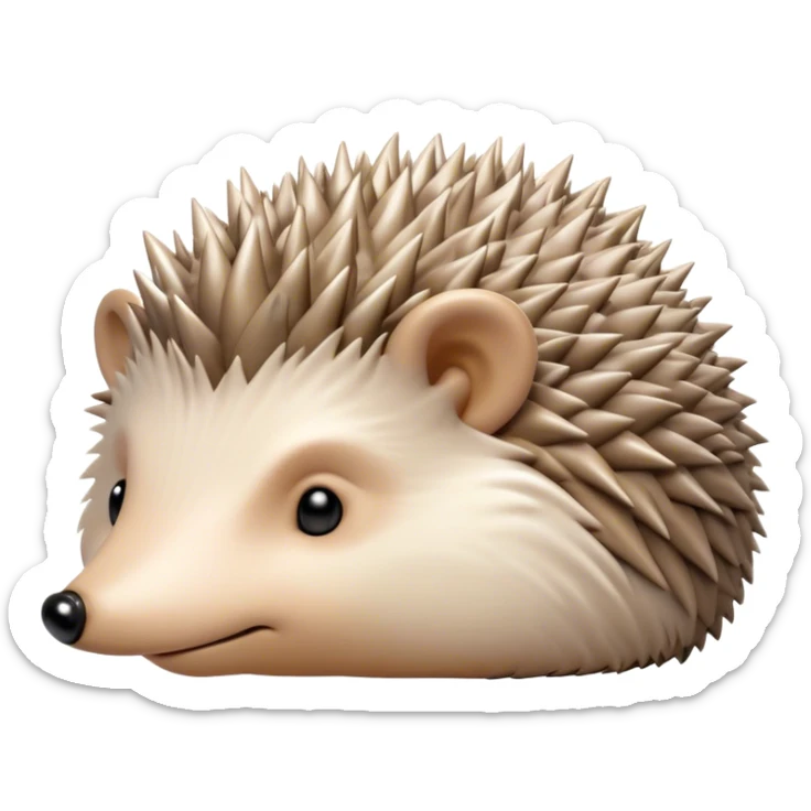 Beautiful and Majestic Hedgehog Portrait Emoji, Head and body resting in serene repose with a gentle, content smile, showcasing a delicately spiky yet soft body with eyes gently closed in peaceful slumber, Simplified yet exquisitely endearing features, highly detailed, glowing with a soft, drowsy forest light, high shine, relaxed and utterly enchanting, stylized with an air of timeless woodland majesty, soft glowing outline, capturing the essence of a beautiful and majestic hedgehog that embodies the serene charm of nature! sticker