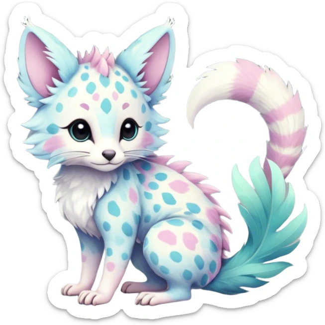 Feral Rare Fantasy cute pastel tropical Vernid-Trico-species by LiLaiRa, random markings, tufted tail, tufted ears, full body sticker