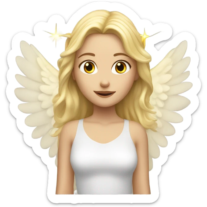Caucasian blonde girl with big wings & halo over her head sticker