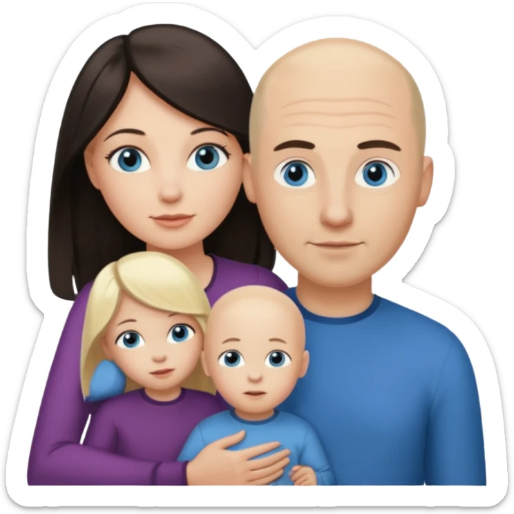 Eigene Familienbild, Frau dunkle lange Haare,  Mann Glatze und blaue Augen, kind 2 Jahre und blond und dunkle Augen  sticker