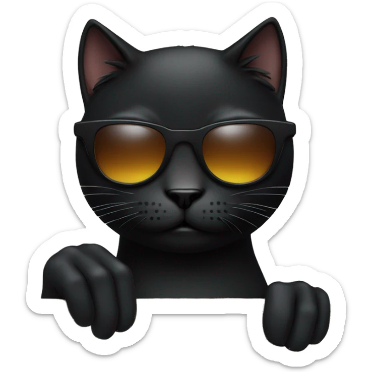 Black Cat with sunglasses  and his forger is up with just his head and his finger visible sticker