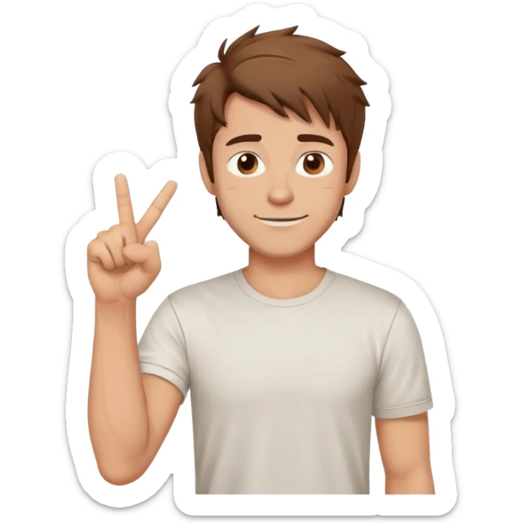 Chest-up sketch of a cartoon man with messy hair and a smug smile, raising one finger straight up. He wears a t-shirt, and the background is minimal. Emphasize the finger and facial expression sticker