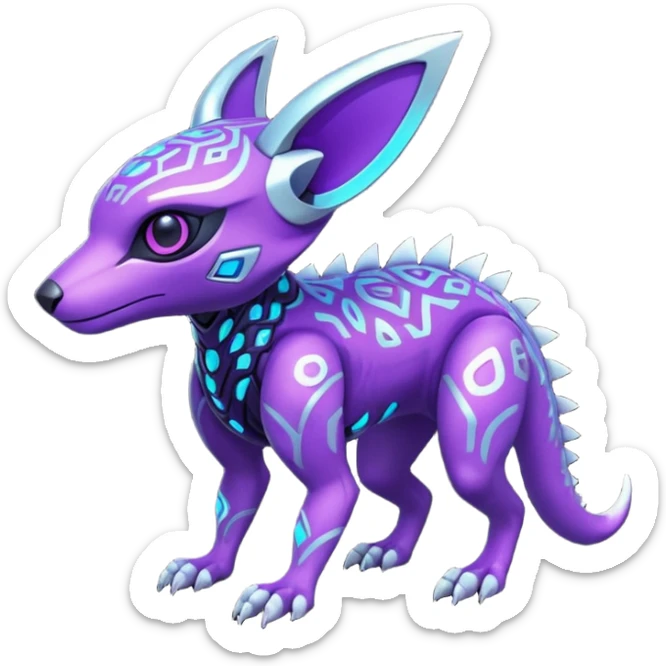 Tropical futuristic lush neon purple Fionbri-Vernid-Trico-Protogen-Primagen-creature (full body) sticker