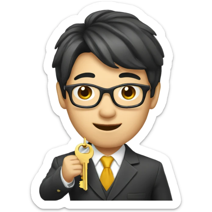 asian realtor with hair handing a gold key sticker