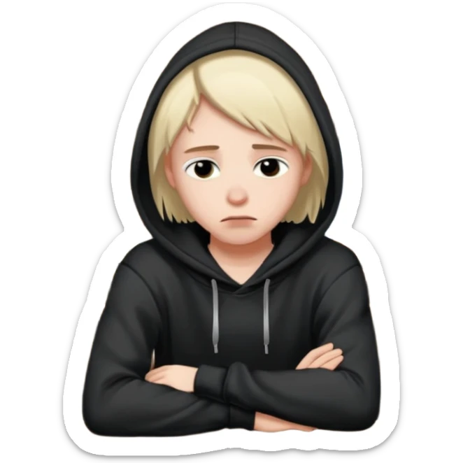 Caucasian in black hoodie sitting sad at bar leaning on arm sticker