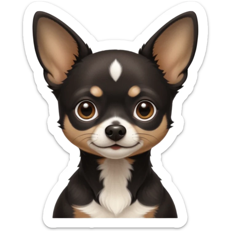 Very Dark black Chihuahua with white markings On the neck In Telegram style sticker