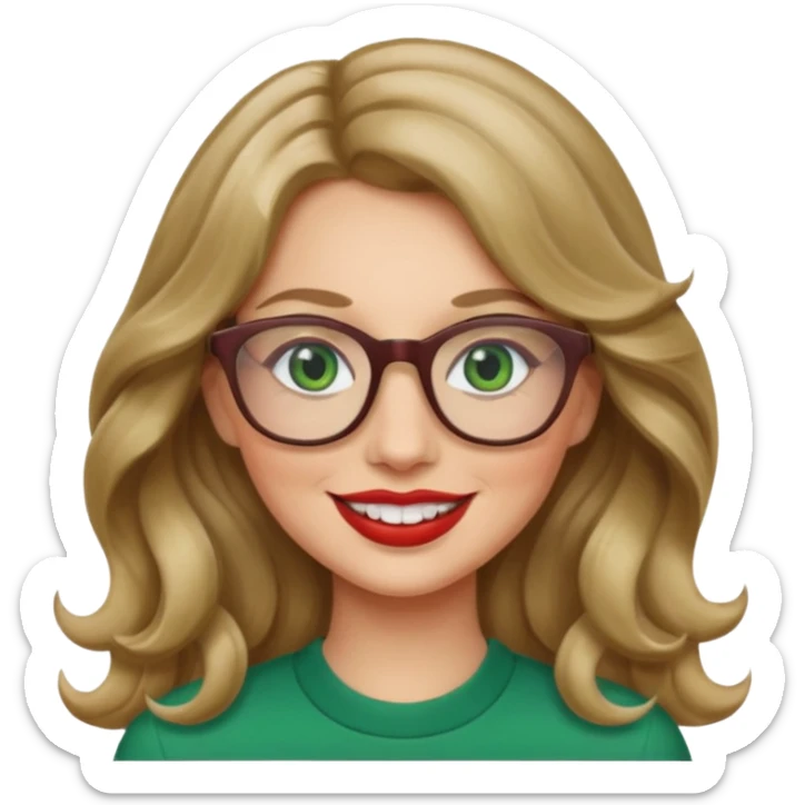 long wavy dark blonde hair woman with green eyes and glasses smiling sticker