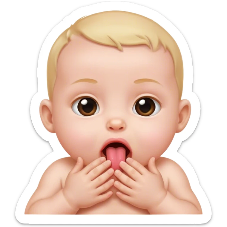baby with tiny hands coming from the inside of its mouth. The hands are It’s tongue sticker