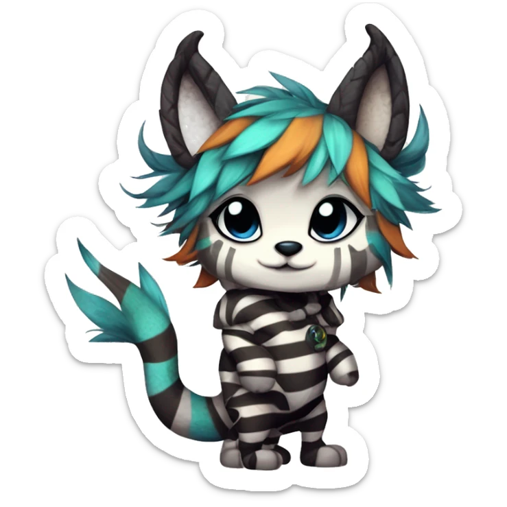 cute Kawaii edgy shy fantasy animal fursona Fionbri Vernid creature by griffsnuff & LiLaiRa & Falvie with with cool stripes patterns full body sticker