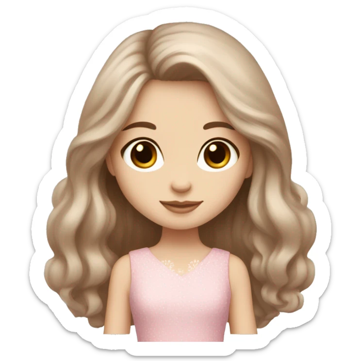 Brown long hair brown eyes girl pale skin with maltese puppy with pink dress sticker