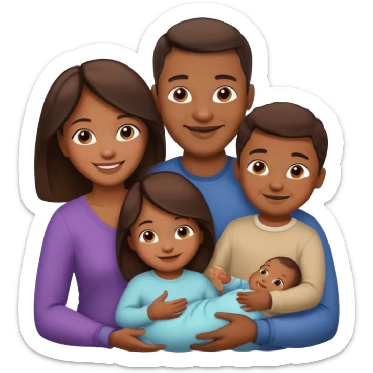 brown family with mom dad young daughter toddler son and baby sticker