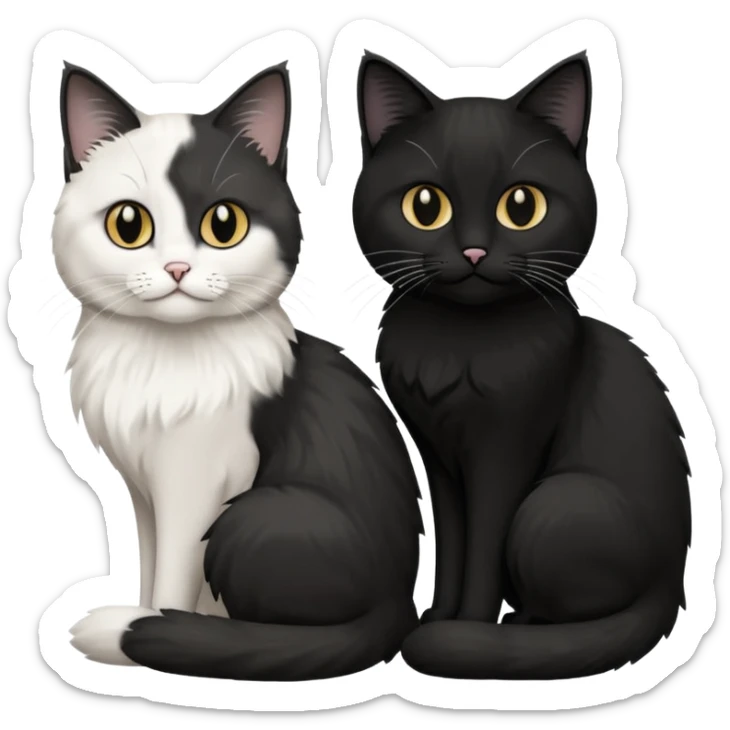 2 chats noirs et blancs qui se ressemblent l'une poil court l'autre poil ragdoll sticker