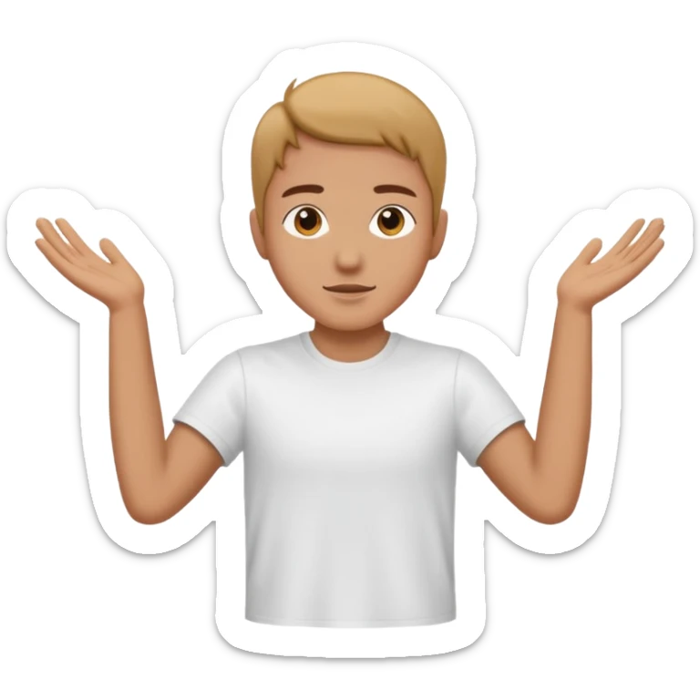 Una persona con los brazos estirados perpendicularmente hacia ambos lados con una camiseta blanca  sticker