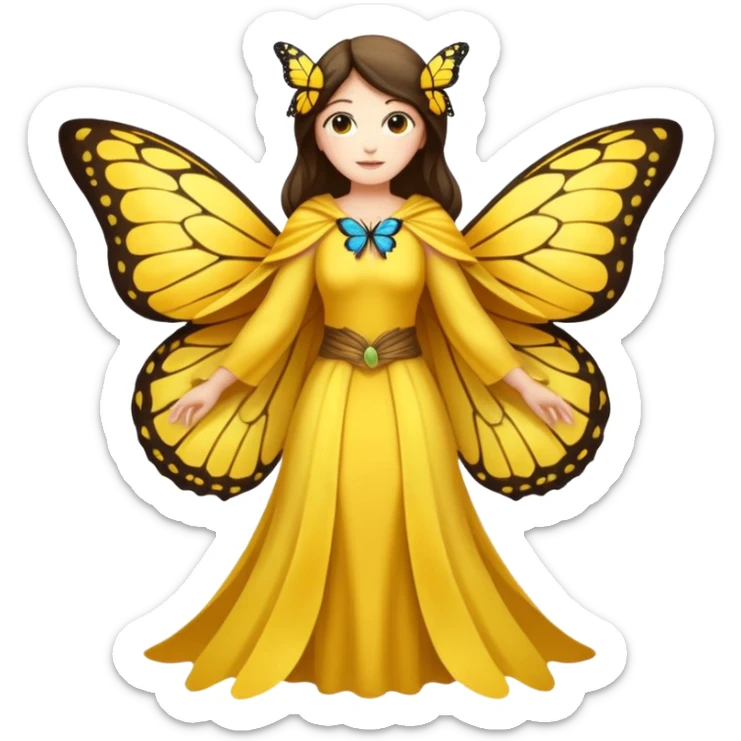 nature spirit woman dressed as butterfly herald yellow, wing sleeves spread  sticker