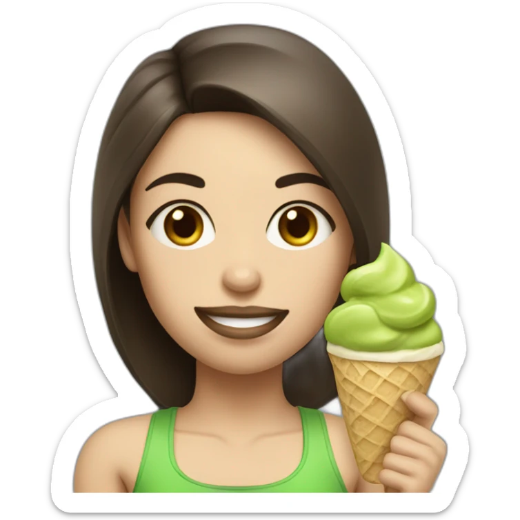 Cute brunette female weight lifter with tattoos and a pistachio ice cream sticker