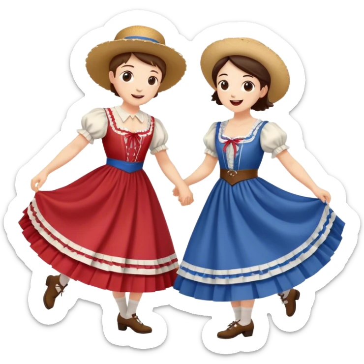 Cinematic Realistic scene of two square dancers in traditional American folk costumes, captured in joyful, coordinated motion with vibrant, rustic lighting that highlights their cultural heritage sticker