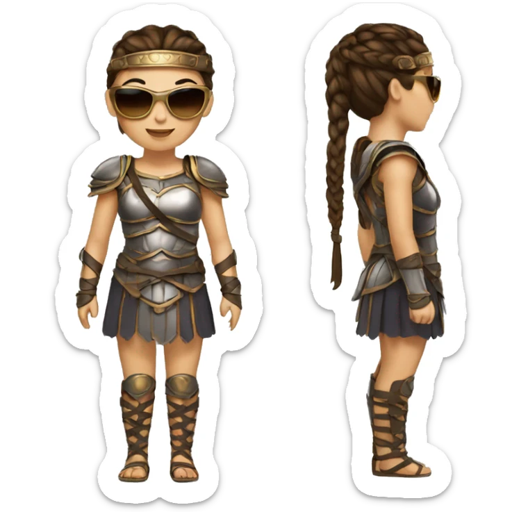 Girl gladiator with French braids, brown hair and sunglasses sticker