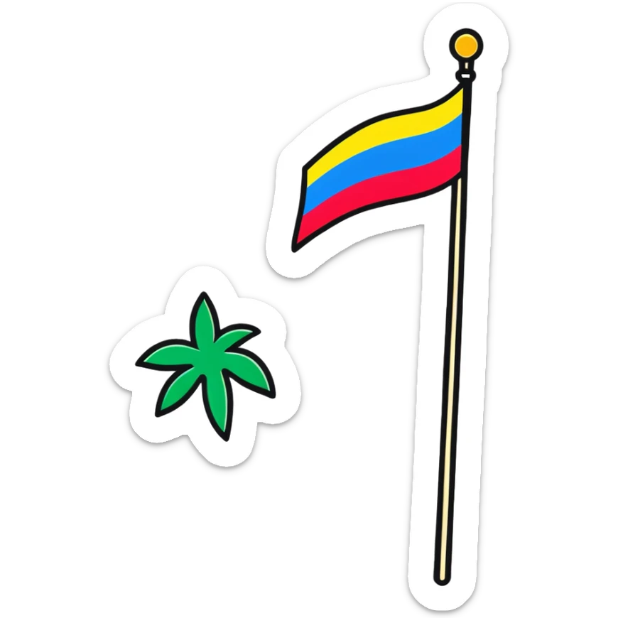 cartoonish sticker of a flag on a stick, bright colors, 'Floptropica' theme sticker
