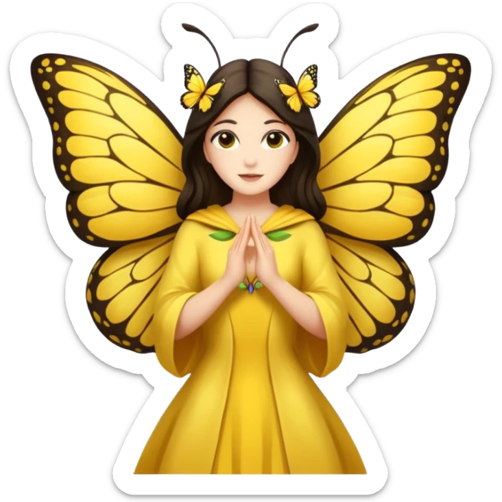 nature spirit woman dressed as butterfly herald yellow, wing sleeves spread  sticker