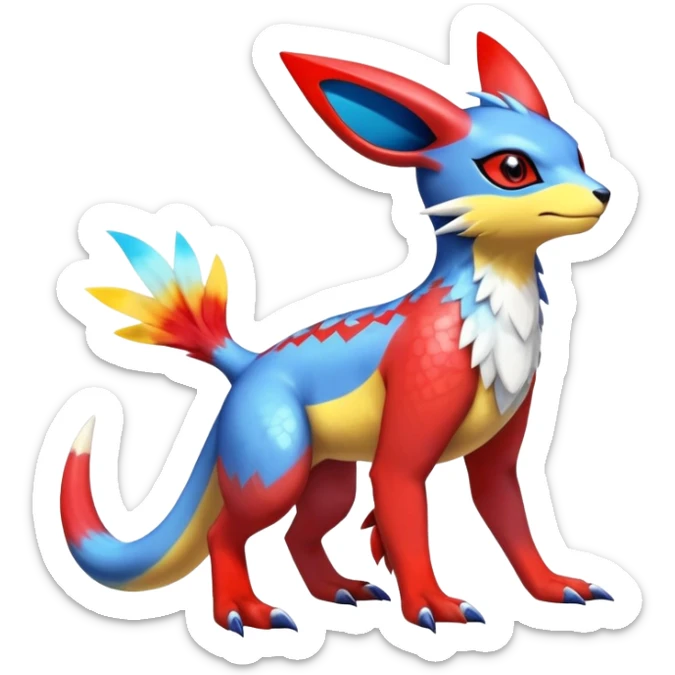 Cute Shiny Exotic Colorful Guilmon-Latias-Koraidon-Umbreon-Fakémon-hybrid-creature (full body)  sticker