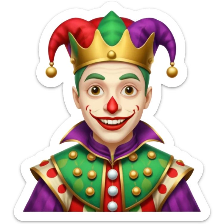 crazy colorful human jolly joker, medieval, vintage, court jester sticker