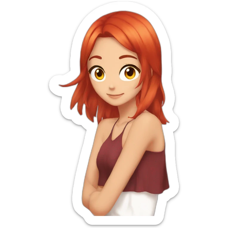 Anime cool girl Red hair and tanned skin, fire sticker