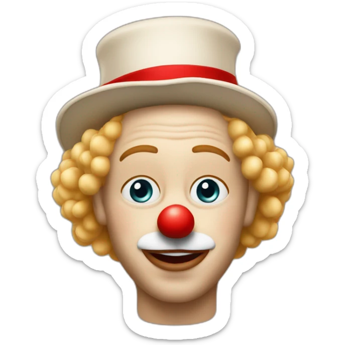 un clown au nez rouge avec des cheveux blond bouclés et un haut chapeau fin  sticker