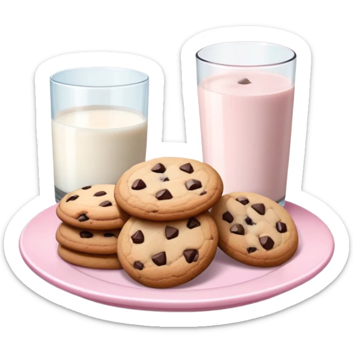 Pastel pink plate of cookies and glass of milk  sticker