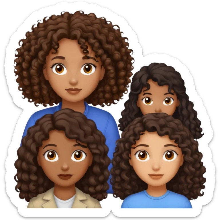 make a black girl with dark brown hair and brown eyes and curly hair and make a tan girl with brown curly hair and brown eyes  sticker