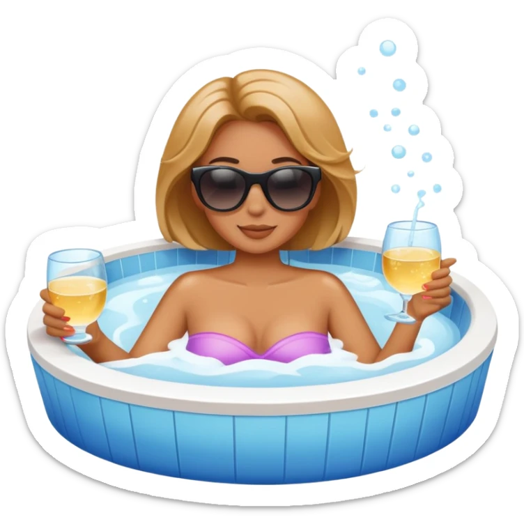 Woman with sunglasses relaxing in hot tub zoomed out perspective sticker