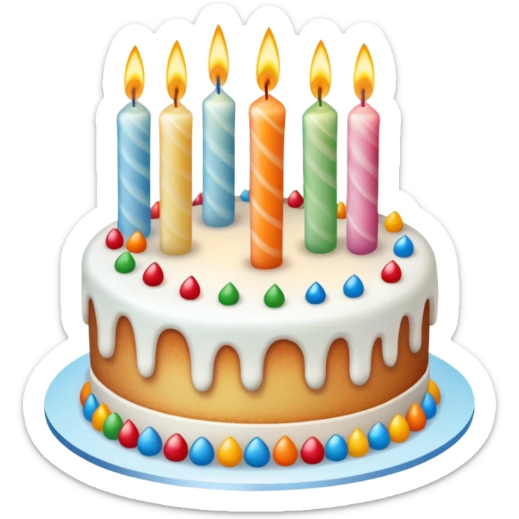 Beautifully decorated whole birthday cake with frosting and candles on top sticker