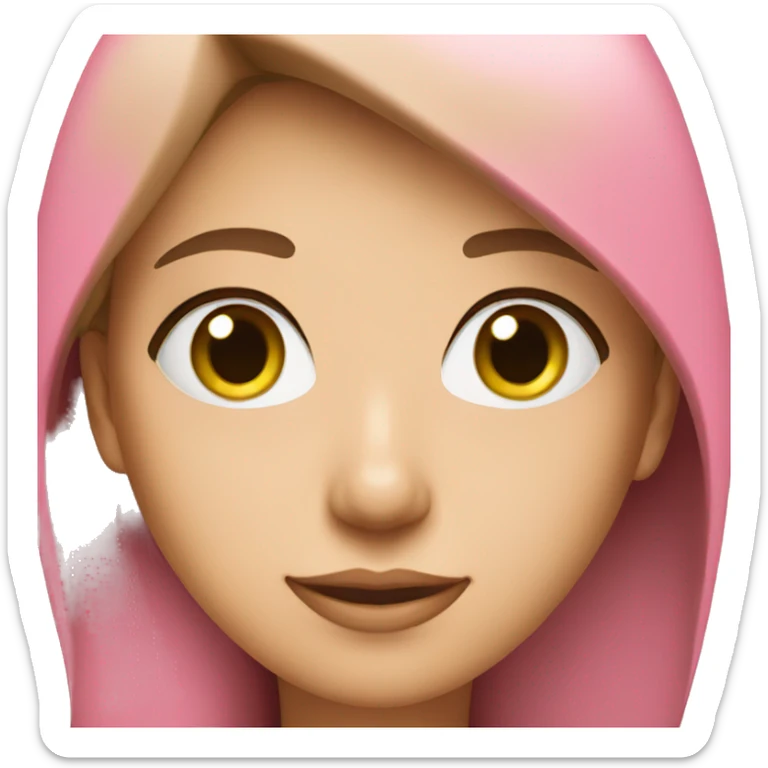 Woman in pink shirt and white cap, with green eyes and brown straight hair sticker