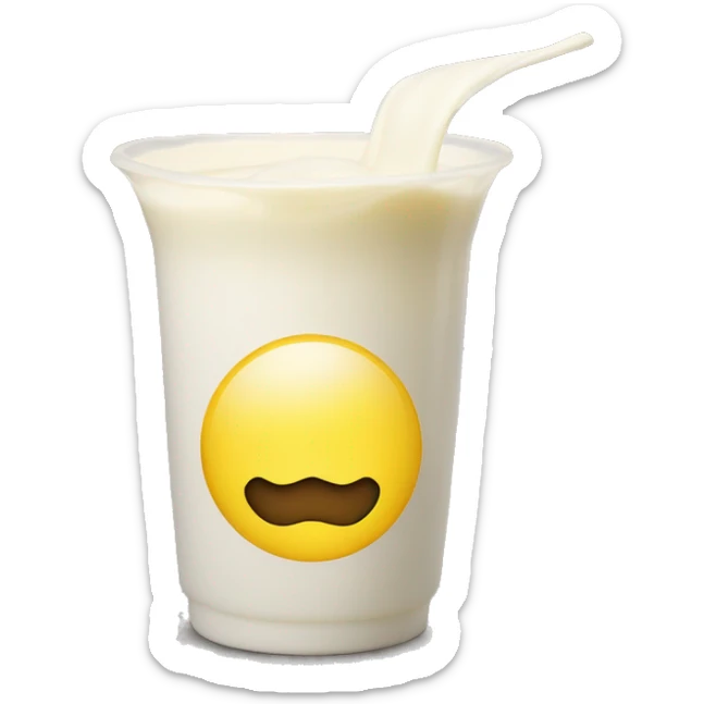 a yellow circle smiley face with some milk above the mouth that looks like a mustache sticker