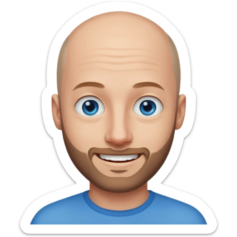 homme yeux bleus presque chauve et une barbe courte moins de chevaux et sourir sticker