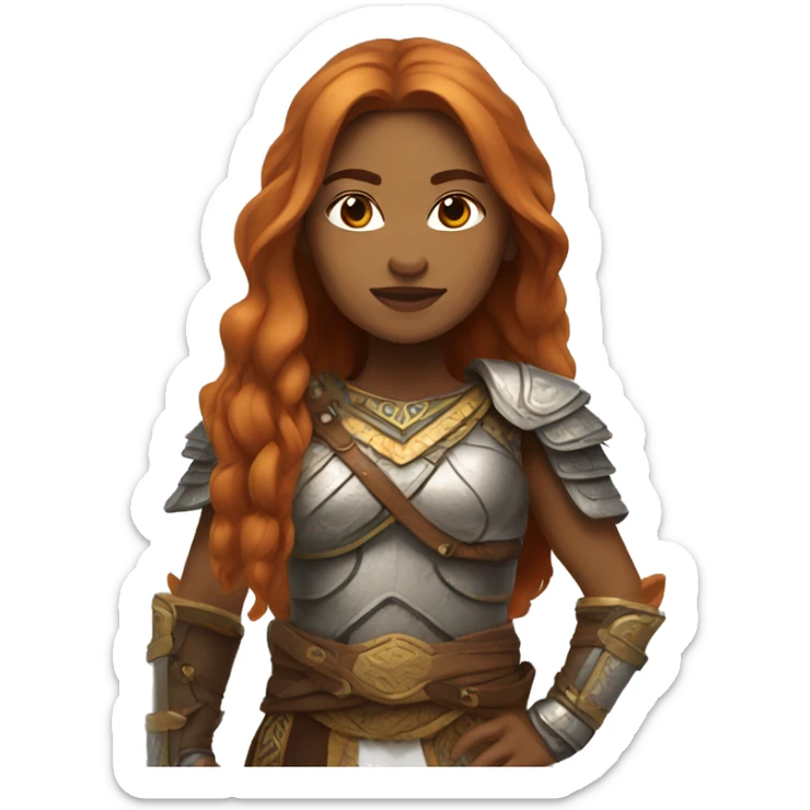 Brazilian female with ginger long hair wearing Mongolian warrior outfit sticker