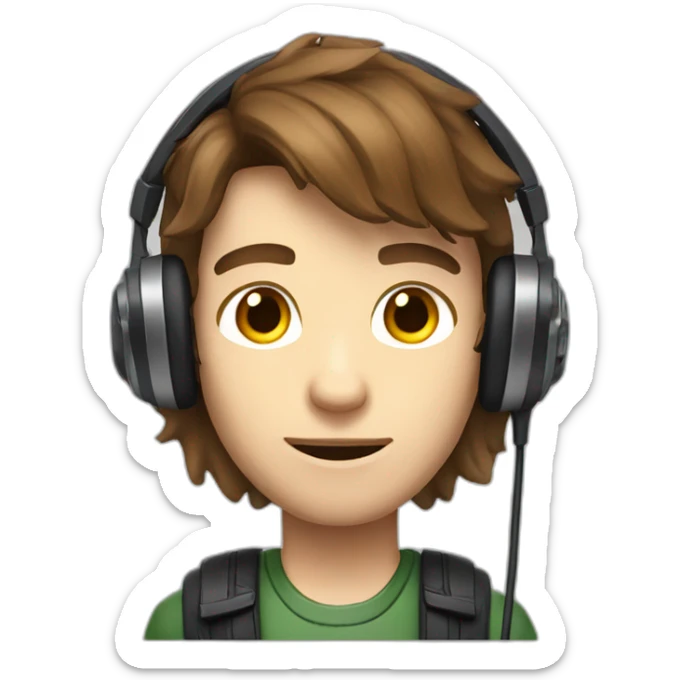 gamer skinny brown hair school boy in gaming headphones sticker