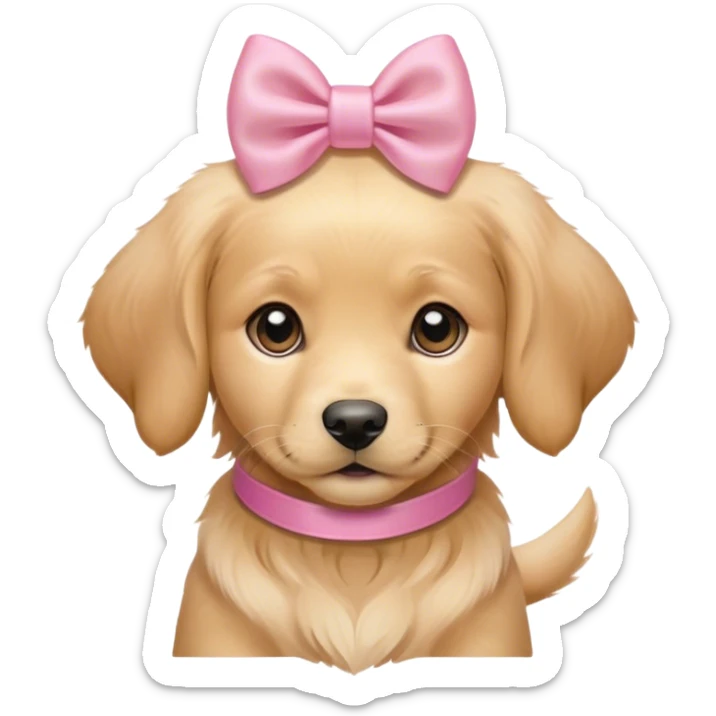 female golden retriever puppy with pink bows above her ears sticker