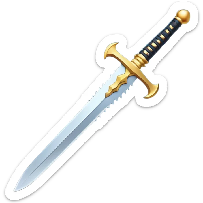 Clash of Clans aesthetic: Cinematic Playful Pixel 3D isometric  Sword Emoji, rendered in a 3D vector-style similar to standard emojis with minimal shading and bold, simplified shapes. A compact, distinct form with signature details, softly glowing with a pixelated adventure charm. Simplified yet unmistakably iconic, highly detailed and consistent, glowing with a soft radiance and high shine. Stylized with a touch of classic pixel-art charm and a soft glowing outline, capturing the essence of a beloved gaming relic with a friendly, playful manner! sticker