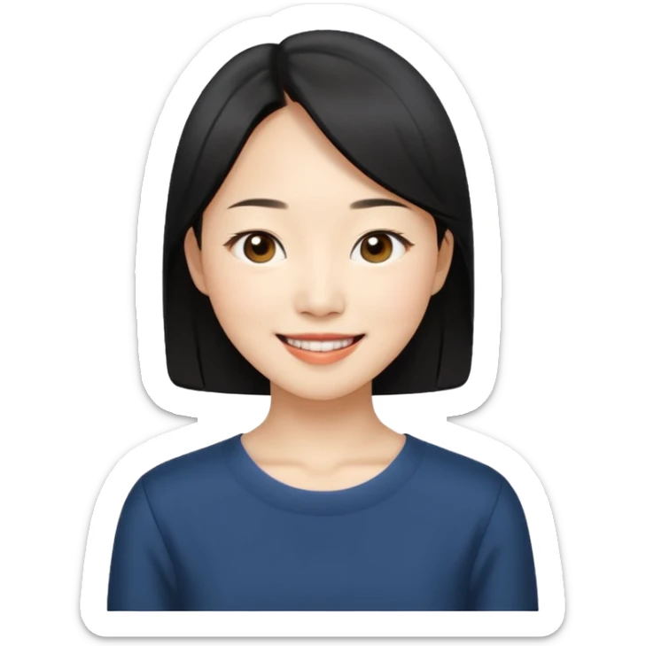 “Cartoon emoji of black hair Gong Hyo-jin, long narrow face, sharp jawline, small almond eyes, high nose bridge, elegant smile, minimal makeup, refined aura” sticker