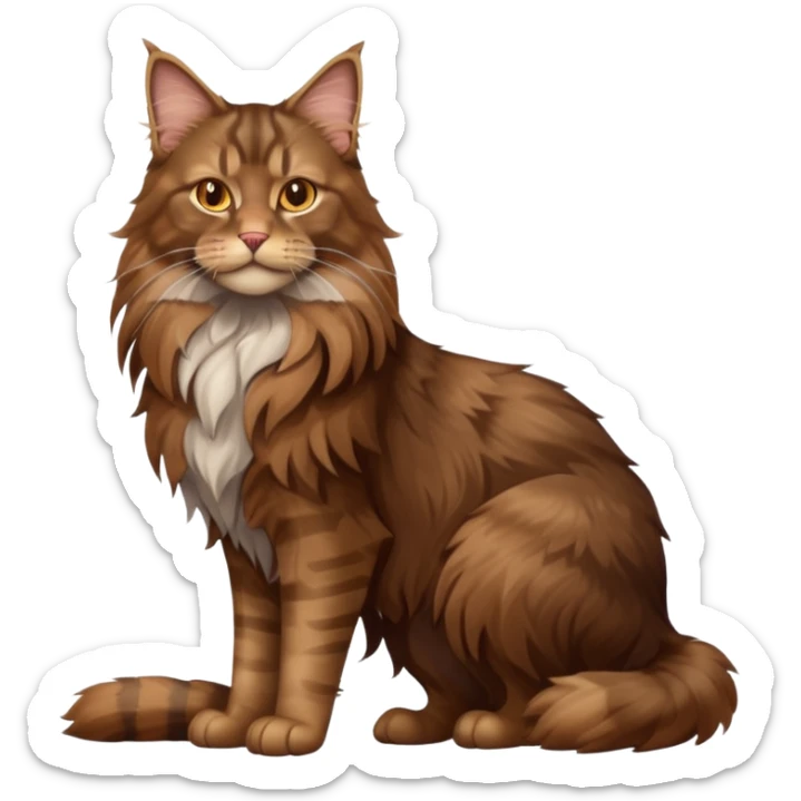 A high-resolution photo-realistic digital illustration of a brown maine coon cat, full body noble maine coon sticker