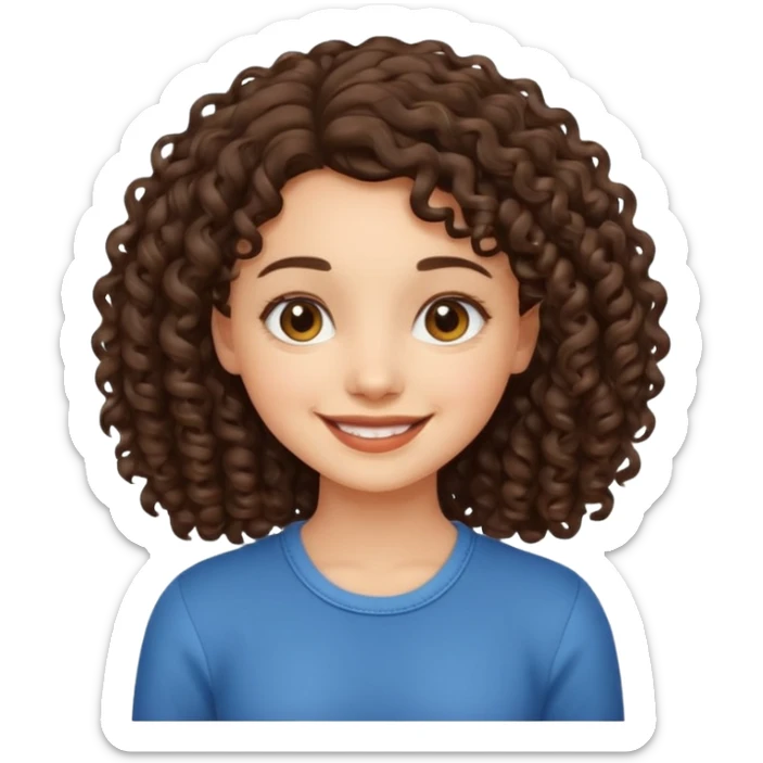 an emoji that describes a cute short curly lolng hair brunette girl sticker