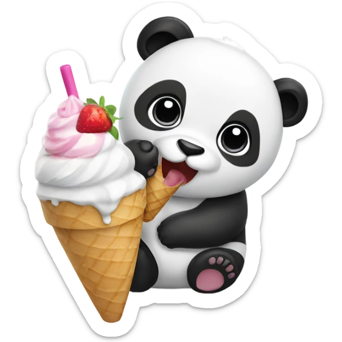 Panda eating ice cream sticker