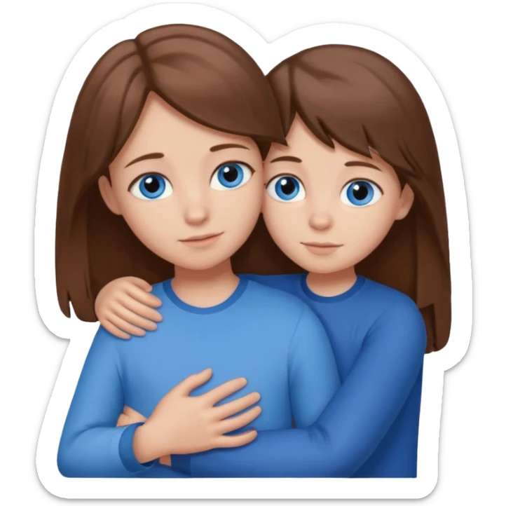 A big sister brown hair, blue eyes hugging her little brother brown hair blue eyes sticker