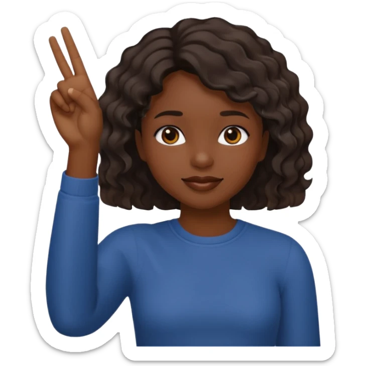 A dark-skinned girl with short, wavy hair raises her right hand 😜 and makes the same emoji movements sticker