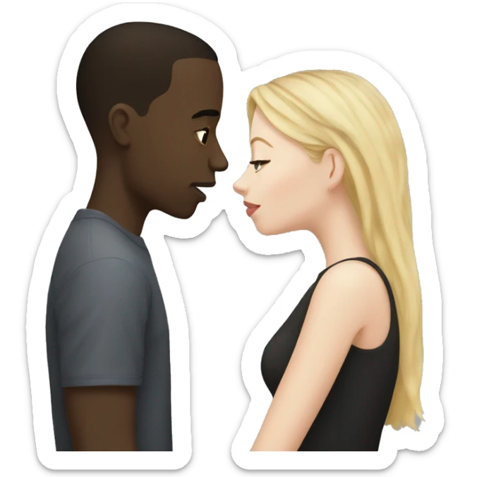 A blonde girl with pale skin kisses a light-skinned black guy with dark hair sticker