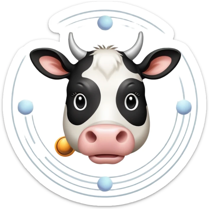 Cartoon cow face with Saturn as its body, the planetary rings circling the middle, and disproportionately large barefoot human feet at the bottom sticker