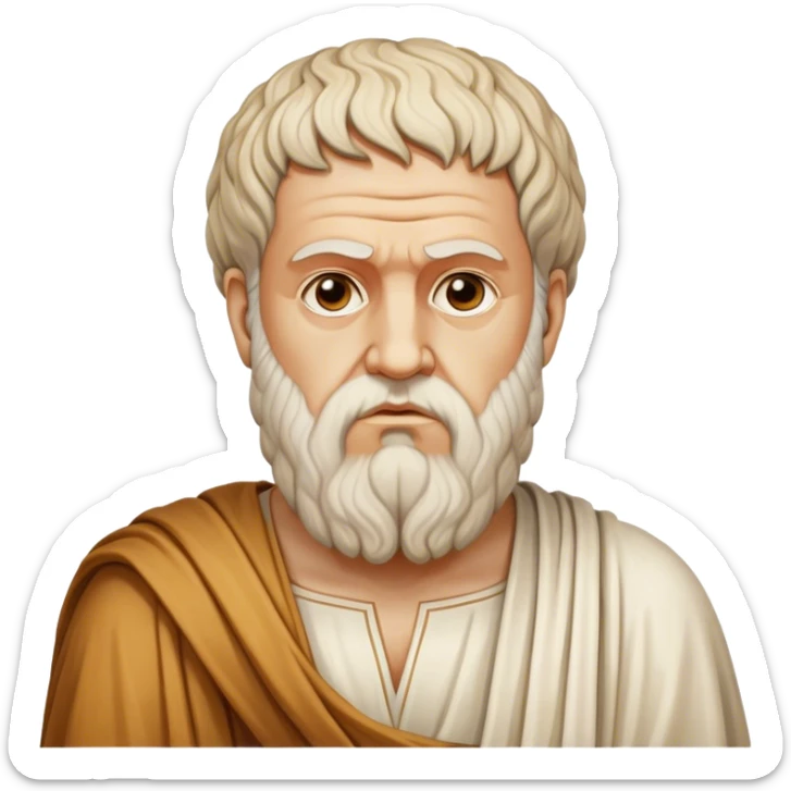 Cinematic Realistic portrait of Plato, depicted as a wise ancient philosopher with a contemplative gaze and detailed traditional Greek attire, rendered in soft, classical lighting that evokes antiquity sticker