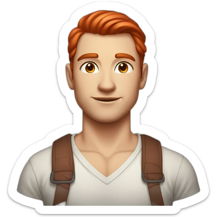 a tall, athletic, attractive young man with fair skin, long red hair tied in a ponytail and scarlet eyes. sticker